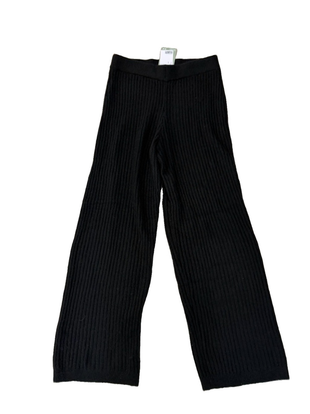 H&M Black Rib Knit Wide Leg Pull On Pants Medium Soft Cozy Lounge Stretch New